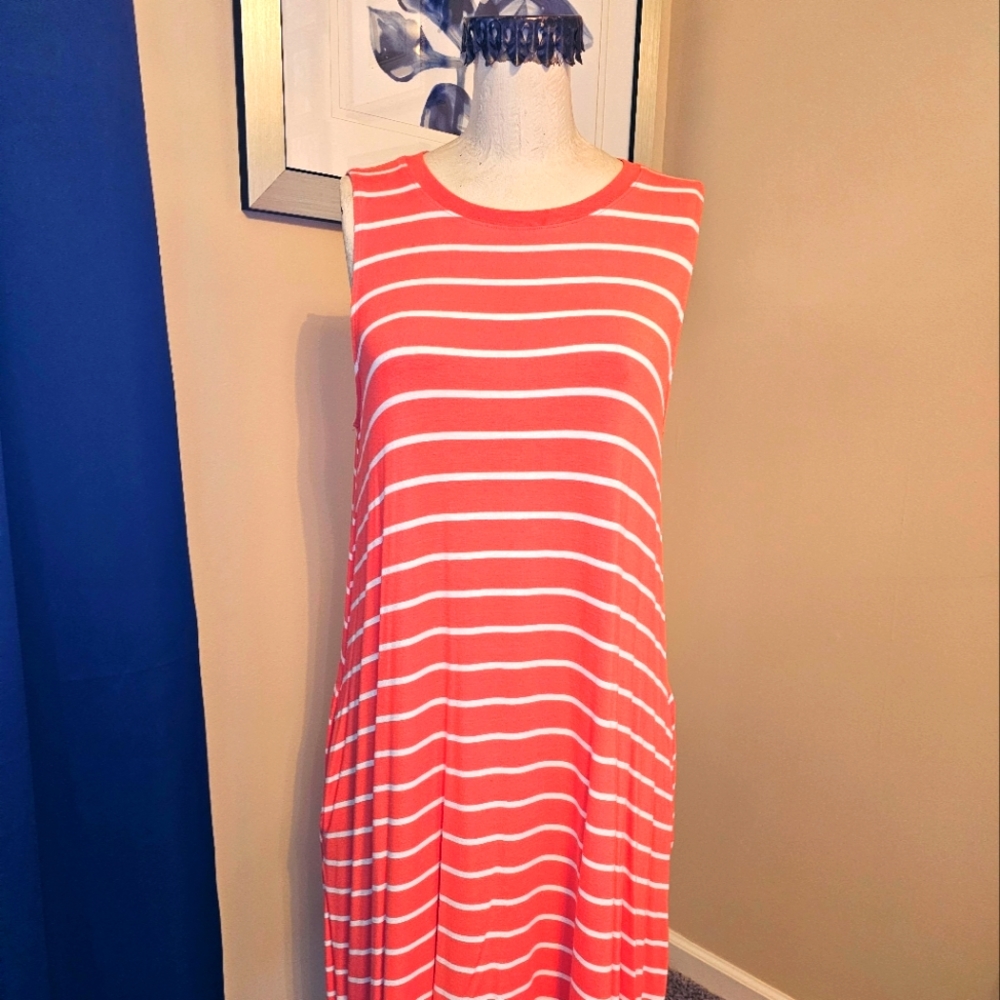 Orange stripe jersey knit tank dress Time & Tru L